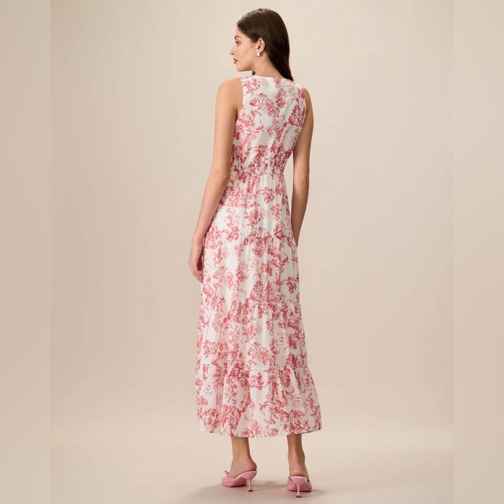 Rihoas Women's Red Floral Ruched Sleeveless Maxi Dress - Picture 5 of 6